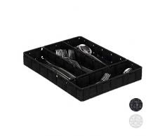 Relaxdays Besteckkasten, Schubladeneinsatz mit 4 Fächern, für Küchenbesteck, geflochten, HxBxT 4,5 x 26 x 36 cm, schwarz