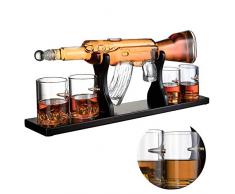 MAGEN Gun Decanter .308 Glas mit Kugel Set, Big Pistole Weißwein-Dekanter 1000ML,Mit 4 Aufzählungs Cup,Schöne Holzsockel,Scotch Und Wodka Schnapsglas