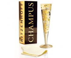 RITZENHOFF Champus Champagnerglas von Ingrid Robers, aus Kristallglas, 200 ml, mit edlen Gold- und Platinanteilen, inkl. Stoffserviette