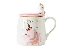 Einhorn-Becher Niedliche keramische Kaffeetasse mit lieblichem Einhornlöffel, Morgen Cup Neuheit Kaffee Tee Milch Weihnachten Becher Geschenk für Mädchen Magische Einhornliebhaber 380ML (BFF)