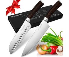 homgeek Kochmesser Küchenmesser, 2-teilig Profi Messer Set, Extra Scharfe Santokumesser und Chefmesser Set, Allzweckmesser aus Deutschem Edelstahl, Messerset aus Ergonomischer Griff