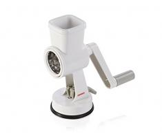 Leifheit Trommelreibe mit 3 auswechselbaren Klingen zum Raspeln und Schneiden, Gemüsereibe, Nussmühle, feines und grobes Mahlen, rutschsichere Parmesanreibe mit Kurbel, Reibemaschine, Mandelmühle