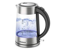 Miroco Glas Wasserkocher, Wasserkocher 1.7 Liter Edelstahl Glaswasserkocher mit Filterauslauf, Glaswasserkocher mit LED-Innenbeleuchtung Trockenlaufschutz, BPA-Frei- 2200W