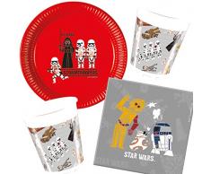 37-teiliges Party-Set * STAR WARS FORCE * für Kindergeburtstag mit Teller + Becher + Servietten + Deko // Partygeschirr Kinder Geburtstag Party Mottoparty Motto Krieg der Sterne Klonkrieger R2-D2