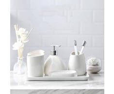 7-teiliges Keramik Badezimmer-Zubehör-Set, Europäische Badezimmer-Zubehör-Set mit Tablett, dekorative Bad Zubehör-Kit, Inklusive Zahnbürste Cup, Seifenspender, Seifenschale,B