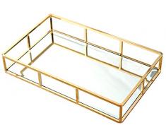PuTwo Spiegeltablett Gold, Vintage Spiegel Tablett Metall Tablett Verspiegelt Platte Verspiegelt Deko Tablett Spiegel Tablett Rechteckig, Dekotablett als Schminktisch Aufbewahrung - Tablett Gold