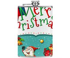 Auslaufsicherer Likör-Flachmann, 192 ml, Flagon Becher, Lederhülle mit Weihnachtsmotiv mit Weihnachtsmann und Schneemann, Taschenbehälter für diskretes Trinken von Whisky, Alkohol und Likör Farbe1