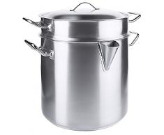 Großer Simmertopf aus Edelstahl 18710, matt poliert, mit Kompensboden, induktionsgeeignet, inkl. Einsatz und Deckel | ERK (A2 - Inhalt: 15 ltr.)