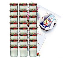 MamboCat 24er Set Sturzglas 350 ml Marmeladenglas Einmachglas Einweckglas to 82 Obst Deckel Incl. Diamant-Zucker Gelierzauber Rezeptheft