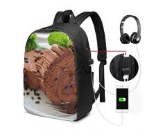 Schokoladengabel Minze Blätter Kuchenplatten Wasserdichter Laptop-Rucksack mit USB-Ladeanschluss Kopfhöreranschluss Passend für 17-Zoll-Laptop-Computer-Rucksäcke Travel Daypack Schultaschen für Männer