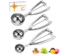 YOSTAR Eisportionierer Edelstahl, mit Auslöser, für EIS, Obst, Keksteig, große Kugeln, Eiskugelformer, 3er Set (Groß 63mm, Mittel 50mm, Klein 40mm)