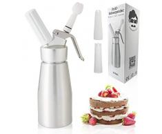 noscobar Sahnespender | Schlagsahne und Cremes für Desserts und Gebäck | Profi-Küchenhelfer | inklusive 3 Deko-Tüllen… (250ml)