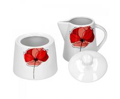 Van Well Monika 2-tlg. Set Zuckerdose mit Deckel, Ø 95 mm + Milchkännchen, 220 ml, Blumendekor ,edles Marken-Porzellan