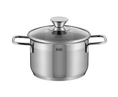 Silit Pisa Kochtopf, hoch 16cm, Glasdeckel, Fleischtopf 1,9l, Edelstahl poliert, Topf Induktion, unbeschichtet