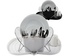 Oramics Abtropfgestell Geschirrkorb mit faltbarem Abtropfgitter und Auffangwanne – in Weiß oder Schwarz 48 x 37 x 19 cm (ausgeklappt) – Besteckkorb für Teller, Besteck, Tassen und Gläser (Weiß)