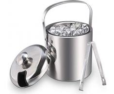 Eiseimer Eisbehälter sektkühler eiswürfelbehälter mit Zange und Deckel Edelstahl Weinkühle eiskübel eiskühler Doppelwand-Isolierung für besonders Lange Kühlung 1.3 L, Silber