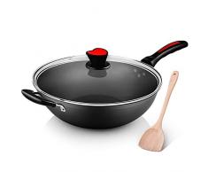 Wok-Antihaft-Bratpfanne, rauchfreier Topf, Suppentopf, für Gas-Pulver-Induktionsherd Elektro-Keramikherd Halogenofen, Wok, Pfanne, Hartglasabdeckung, kratzfeste Beschichtung,