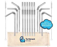 Turtleneck Straw - Biegsame Strohhalme, Trinkhalme aus Edelstahl, 12 Metall Halme mit 2 Reinigungsbürsten im Set, wiederverwendbar, umweltfreundlich & spülmaschinenfest