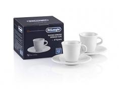 DeLonghi Espressotassen Set aus Porzellan DLSC308 – 2 handgemachte Keramik Tassen mit Untertassen, mikrowellen- & spülmaschinengeeignet, 70 ml, Weiß
