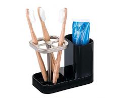 mDesign „Dental Center“ Zahnbürstenhalter - Halterung für Zahnbürsten & Zahncreme aus Plastik - praktisches Badaccessoire - schwarz