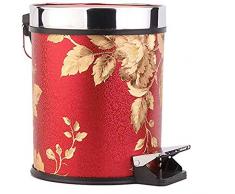 CLX Körbe Abfall Tapete Leder bereifte Fashion for Home Kreative Küche Pedal Del Bagno Trash,Rot,6L