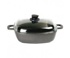 Teflon Beschichtet Aluguss Bräter Gänsebräter mit Glasdeckel 28 cm