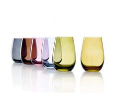 Stölzle Lausitz Mediterraner Mix, Serie Elements, 465 ml, 6er Set Wassergläser, Saftgläser, jeweils 1x Bernstein, Flieder, Blaugrau, Rauchgrau, Braun, Oliv, spülmaschinenfest