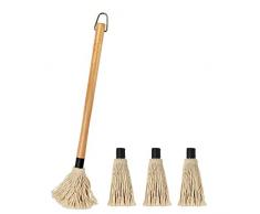 YFWOOD Grillpinsel BBQ Pinsel Basting Mop Profi Sauce Soßen Marinaden Grillbürste Barbecue mit Holzgriff und 3 Stück Extra Ersatz Köpfe zum Kochen Braten Grillen