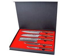 YARENH 5er Damastmesser Kochmesser Set,Japanische Damaszener Klinge Scharfes Messer,Damaststahl Profi Kochmesser,Chefmesser Santokumesser Nakirimesser Gemüsemesser Officemesser im Damast Messerset