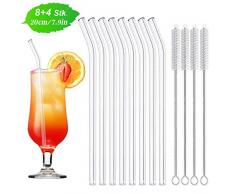 Glas Strohhalm Wiederverwendbar, Glas Trinkhalme Gebogen Mit Reinigungsbürsten, Glashalme Glastrinkhalme Glasstrohhalme 20cm Umweltfreundliche für Cocktail Smoothie Tee - 12 Stück