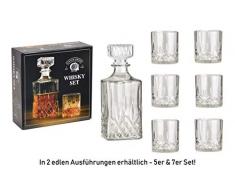 WOMA - Whiskey Karaffe Set - 5er & 7er Set - Whisky Gläser + Kristall Karaffe für den vorzüglichen Genuss - 6 Scotch Whiskygläser [285 ml] + 1 Whisky Karaffe/Dekanter [900ml] aus Glas mit Deckel