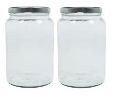 mikken Einmachglas 2er Set 1,7 Liter mit Schraubverschluss, Vorratsglas, Glasdose inkl. Beschriftungsetiketten (Silber)