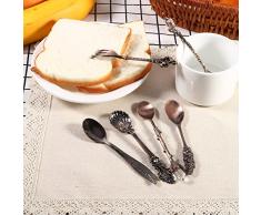 Yosoo 6pcs Retro Weinlese Art Zink Legierung Geschnitzte Kaffee Eiscreme Frucht Nachtisch Löffel Und Gabel (Farbe : Red Brass)