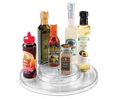 mDesign Lazy Susan Drehteller Organizer für Gewürze oder Kondimente für Küche Speisekammer, Schrank, Arbeitsfläche - 2 Ebenen, Durchsichtig