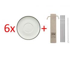 Villeroy & Boch Design Naif Frühstücksuntertasse 6 Stück Nr. 1023371250 und 4er Set EKM Living Edelstahl Strohhalme