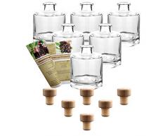gouveo 6er Set Flasche Tom 200 ml inkl. Holzgriffkorken, Likörflaschen, Schnapsflaschen, Essigflaschen, Ölflaschen