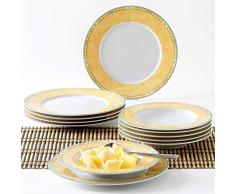 Kahla 45A133M73996A Ghibli Yvonne Gelb Geschirr-Set Porzellanservice weiß gelb Tafelservice Teller für 6 Person 12-teilig Tellerset 6 Suppenteller 6 Speiseteller rund