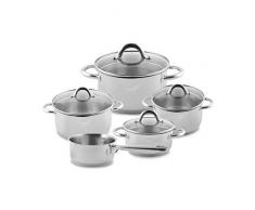 Topfset 5-tlg. Induktion Sagan, Kochgeschirr-Set aus rostfreiem Chrom-Edelstahl, backofenfest bis 180 °C, Glasdeckel, Dampfablass & Ausgießsystem, spülmaschinengeeignet