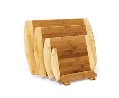 Relaxdays Schneidebrett aus Bambus 4-er Set mit Ständer Küchenbretter in verschiedenen Größen 2-farbiges Holz beidseitig nutzbar und messerschonend als Frühstücksbrettchen und Servierbrett Holz, natur