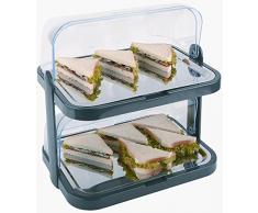 APS Buffetvitrine „Doppeldecker“ – 2 beidseitig aufklappbare, transparente Rolltophauben, 2 Edelstahl-Tabletts, 4 Kühl-Akkus, platzsparend lagerbar – Made in Germany