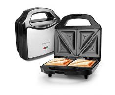 Aigostar Sandwich Maker Toaster Dreieckig Metall Leichte Reinigung Antihaftbeschichtung Trockengehschutz Kabelaufwicklung LED-Bereitschaftsanzeige 700 Watt BPA Frei Schwarz Silber Platten 23 x 13cm