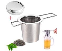 VNEIRW Teesieb Teefilter mit Deckel, 304 Edelstahl Tee-Sieb für losen Tee,Premium Sieb,Faltbare Griffgestaltung Passend für die Meisten Tee-Tassen und Tee-Schalen (Silber)