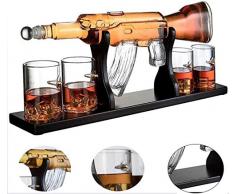 BJFYX Scotch Und Wodka Schnapsglas-Set,Scotch Whisky Dekanter, M16 Big Pistole Weißwein-dekanter 1000ml,mit 4 Aufzählungs Cup,schöne Holzsockel