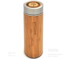 amapodo Tee Trinkbecher Thermoskanne 0,5l Isolierbecher aus Edelstahl und Bambus mit Sieb und Deckel BPA-frei