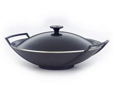 Le Creuset Gusseisen-Wok, Rund, Ø 36 cm, Für alle Herdarten inkl. Induktion geeignet, Schwarz