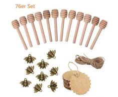 Super Idee 25stk. Vintage Bronze Biene mit Ösen+25stk. Holz Honiglöffel+25stk. Kraftpapier Etiketten+10m Bastelschnur für Honiggläser Gläser Deko DIY als Gastgeschenk bei Hochzeit Taufe Dankeschön