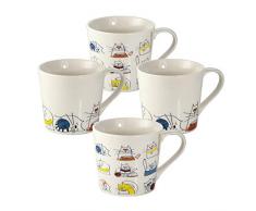 4er Set große Tassen Kaffeebecher Kaffeetassen Teetassen Mugs Porzellan, 426ml weiß Katze Design mit lustiges Katzenmotiv, Geschenk für Katzenliebhaber Katzenfans und Katzenfreunde