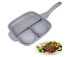 MAIFENGLE Spezialpfanne für Spiegeleier Aluminiumlegierung 26cm, 3 Gitter, Antihaft Beschichtung, Pfannkuchen Omelettpfanne, spart Speiseöl, grau