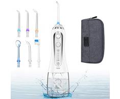 Munddusche 5 Modi mit Reisetasche IPX7 Wasserdicht Elektrische Mundduschen Kabellos mit 6 Düsen und 300ml Wassertank | Wasser Flosser für zu Hause, im Büro und auf Reisen