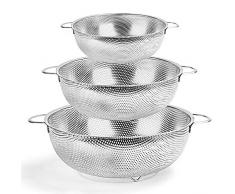 HaWare Sieb, Edelstahl Küchensieb Nudelsieb 3er Set mit Griff, Mikroperforiertes Abtropfsieb Seiher zum Ablaufen & Spülen für Küche/Nudel/Gemüse/Obst/Reis, Spülmaschinenfest - (16/22/28cm)